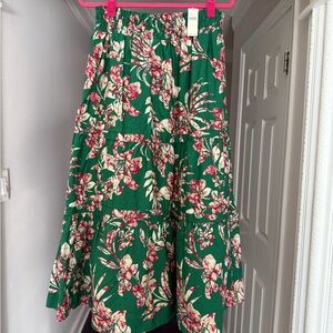 Anthropologie Green A-Line maxi Skirt with Tiered Design